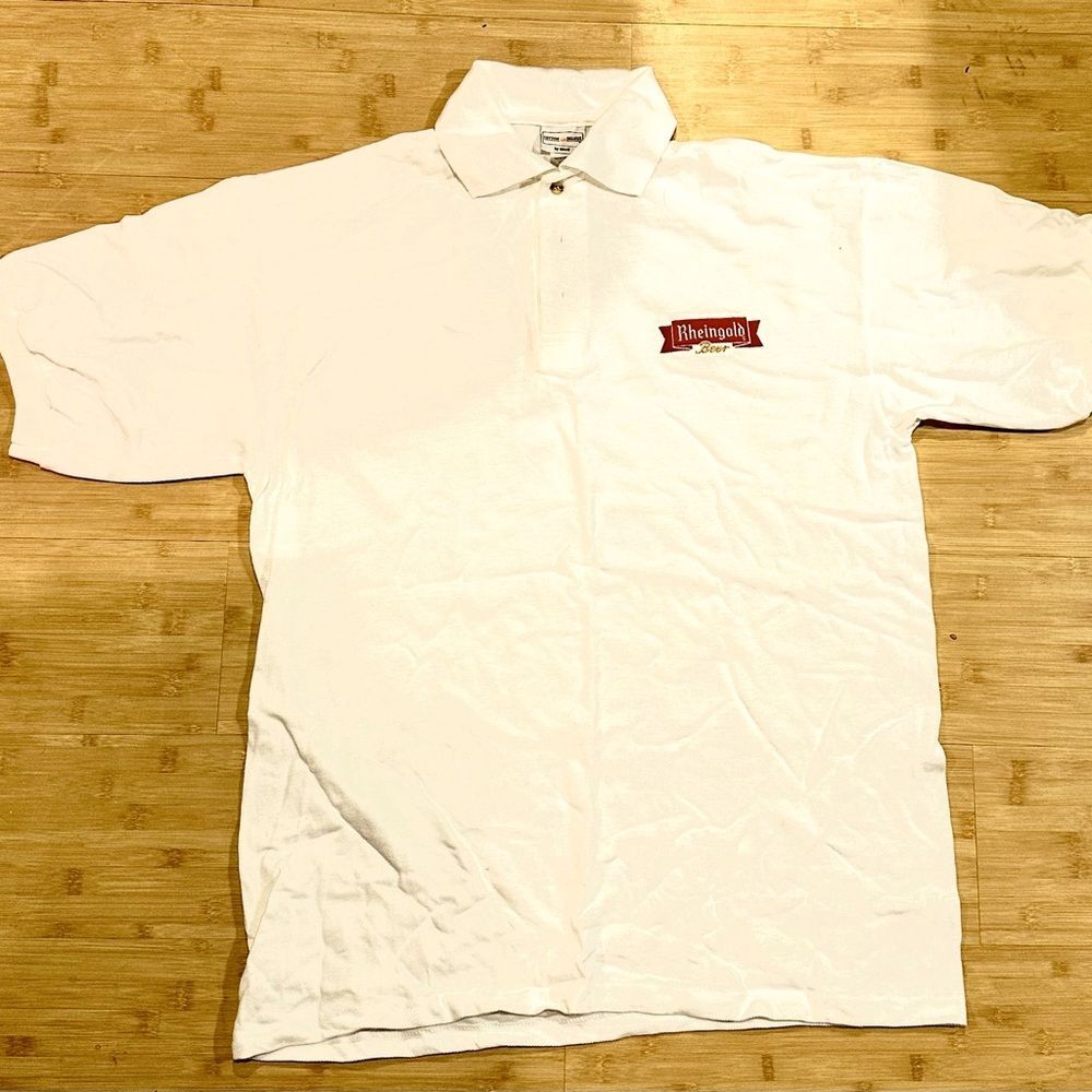 NOS Rheingold Beer NYC 1883 vintage men’s white golf polo shirt RARE! LARGE‎